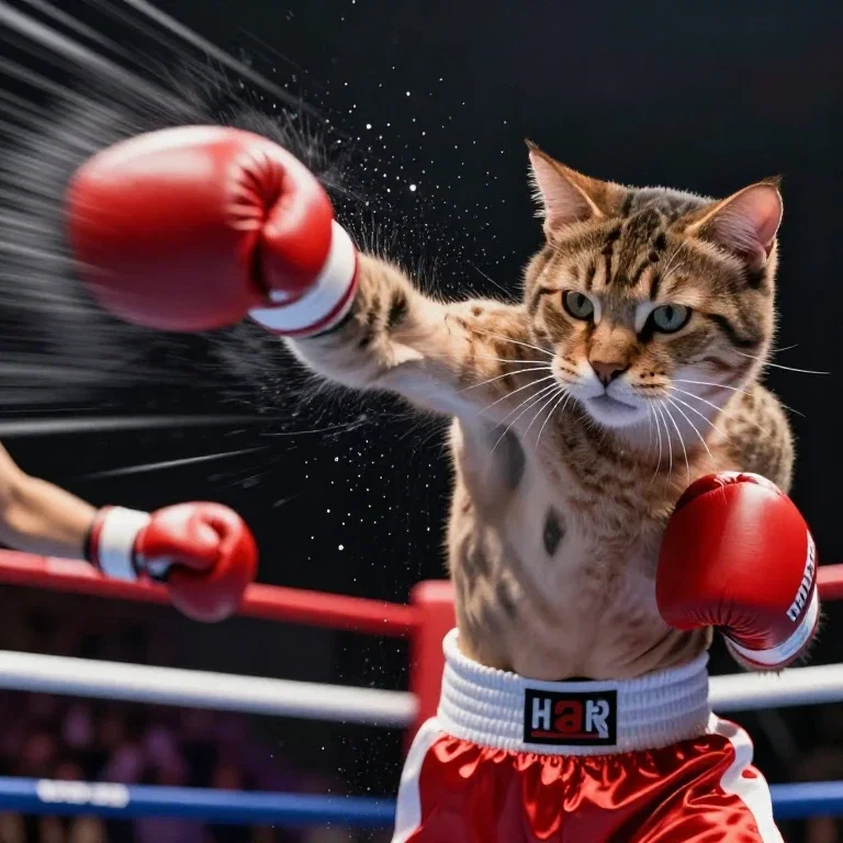 cat boxer throws punches fast