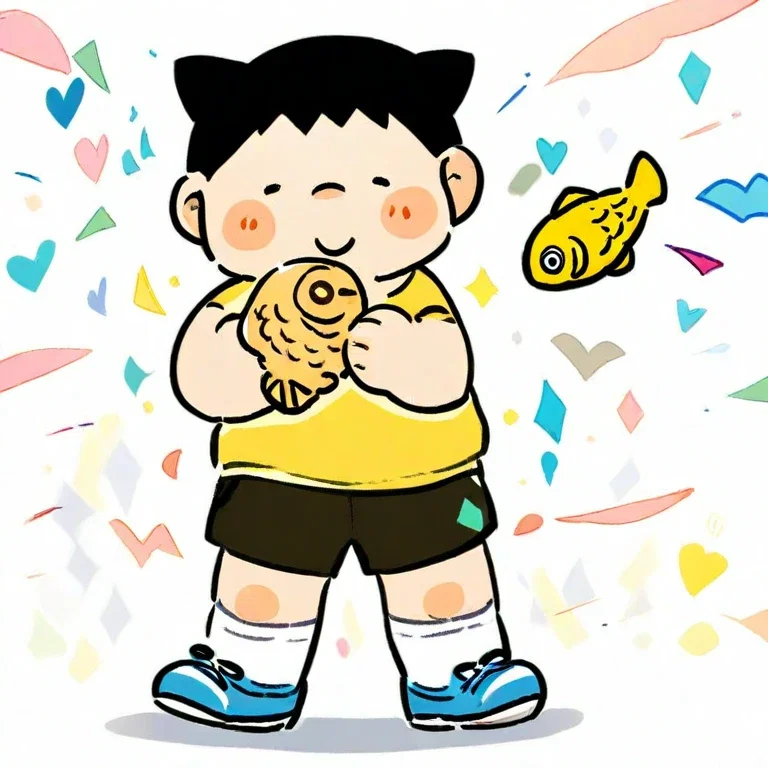 boy with cat ears bites taiyaki