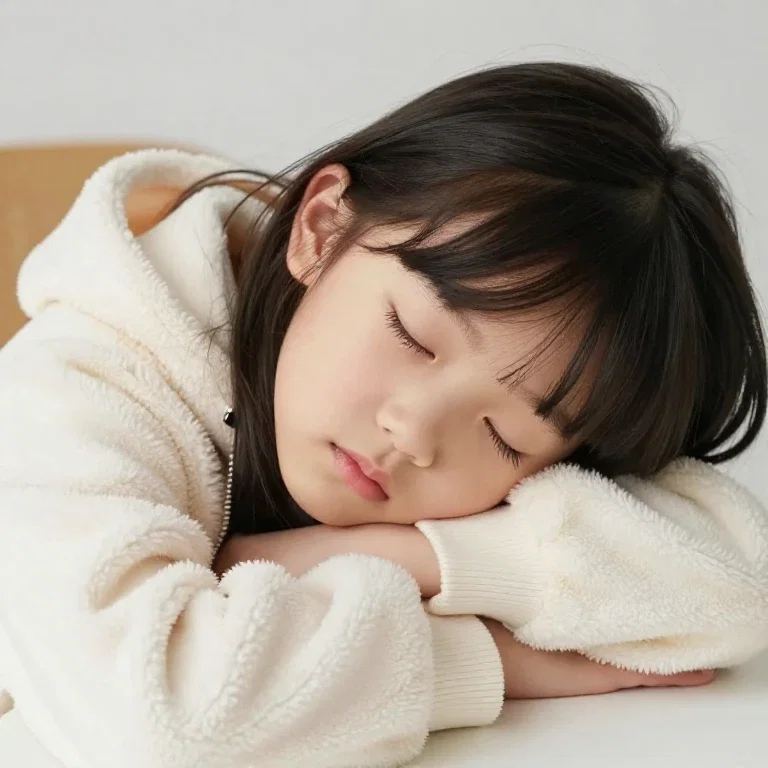 sleepy elementary school girl