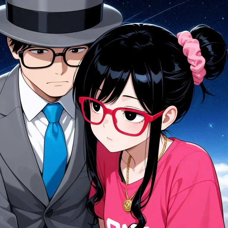man in suit girl with pigtails
