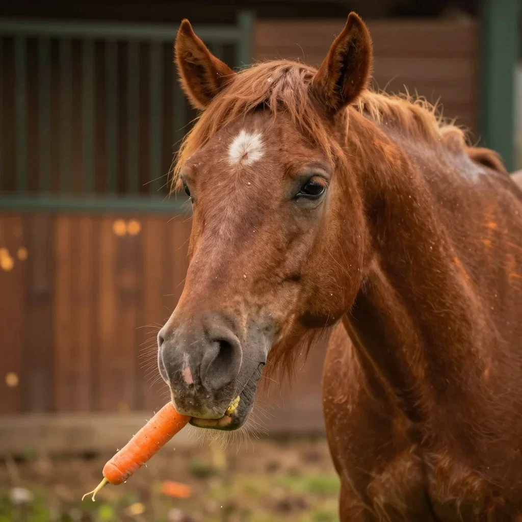 人参を食べる馬