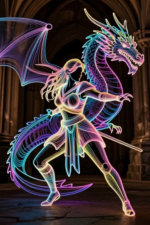 ドラゴンと戦う女戦士