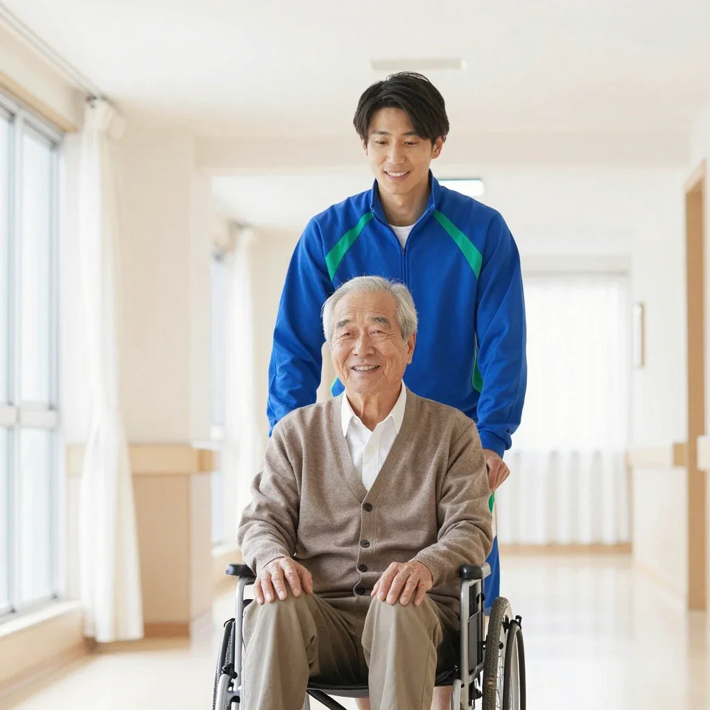 職場体験中の男子高校生