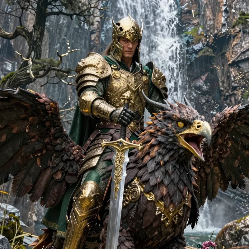 Guerrier Elfe sur son Griffon de Guerre