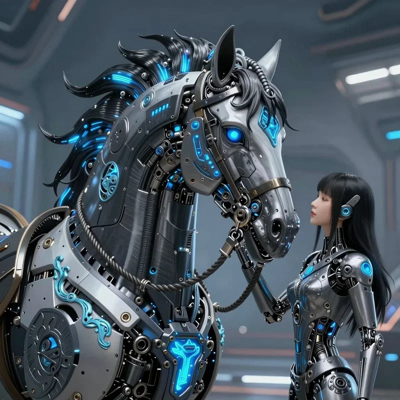 Jeune Femme Androïde avec son Compagnon