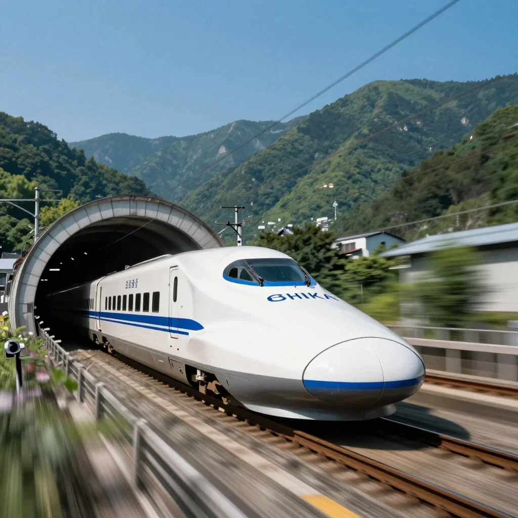 トンネルを抜ける新幹線