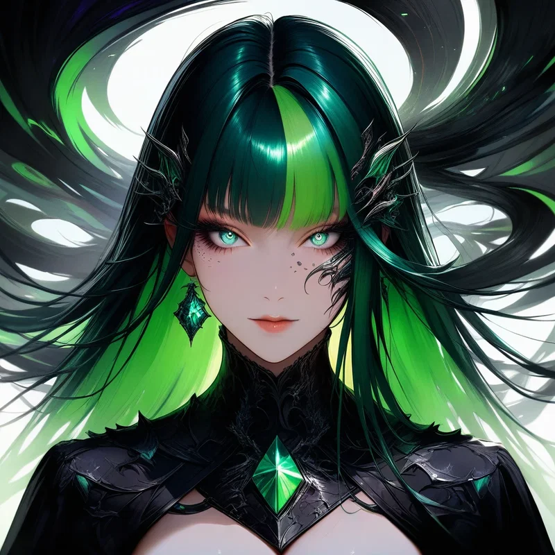Femme Futuriste aux Cheveux Verts