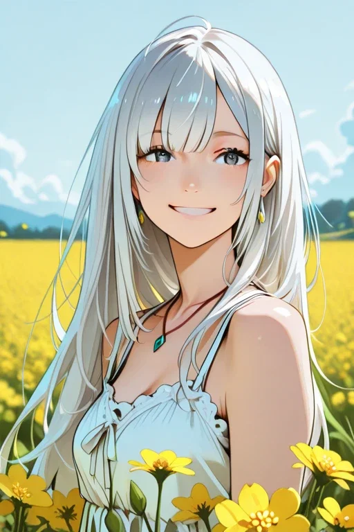 菜の花畑の美女