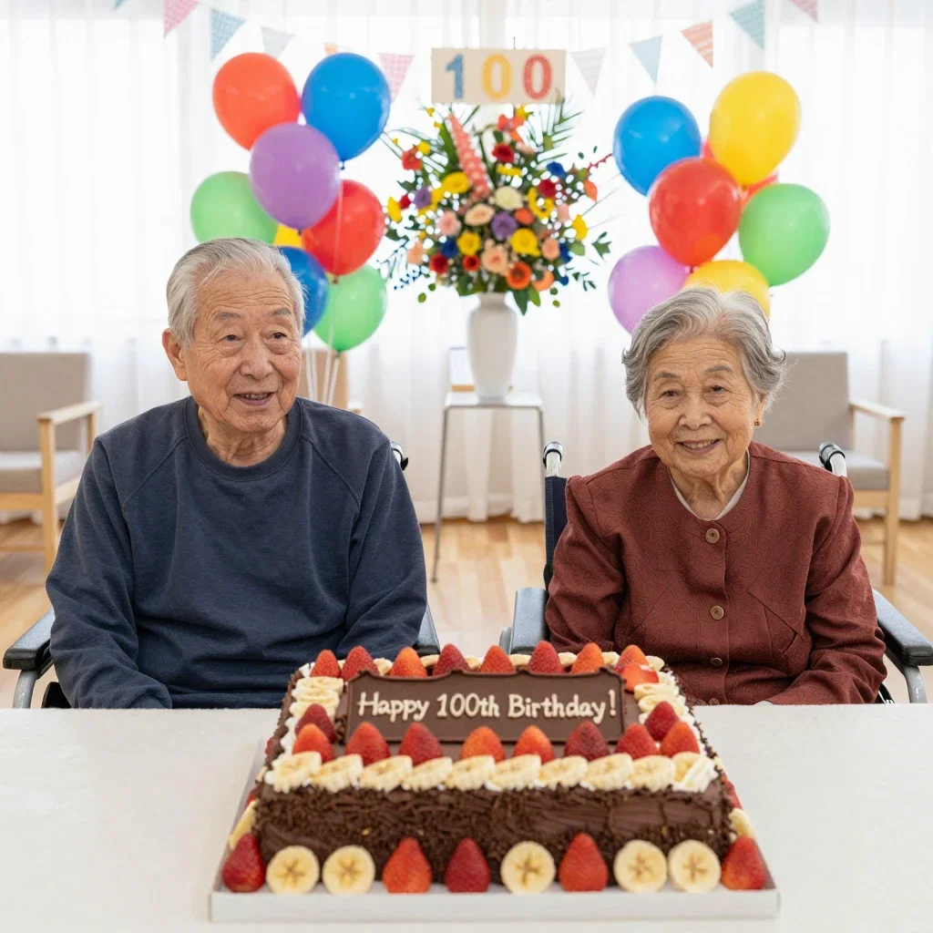 100歳を迎えたおじいちゃんとおばあちゃん