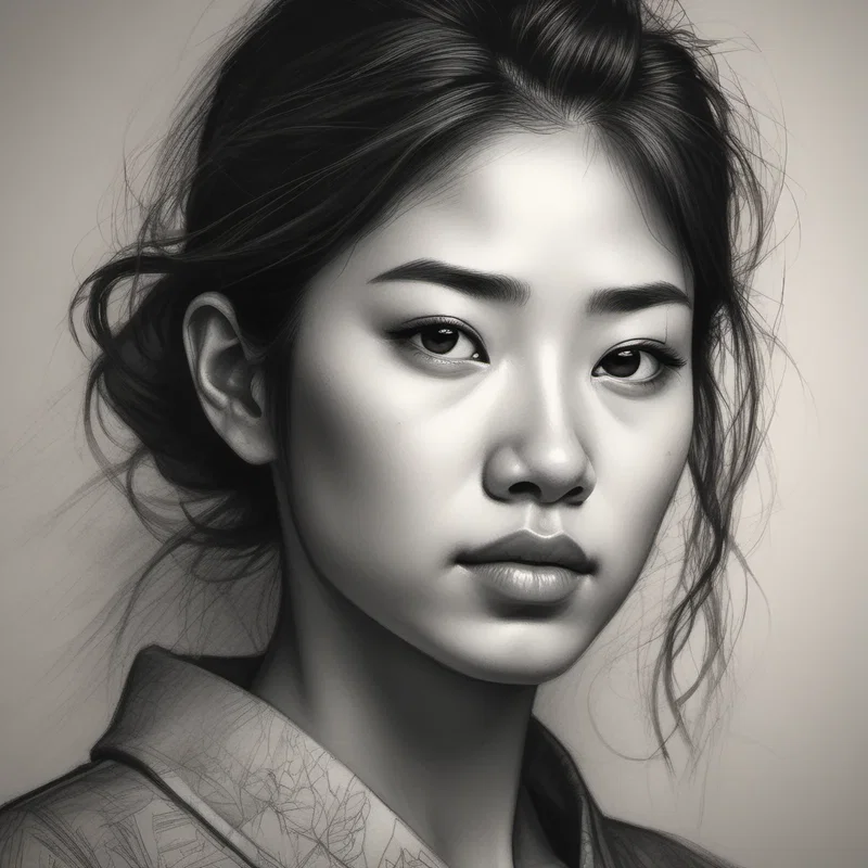Portrait au Charbon d'une Geisha Moderne