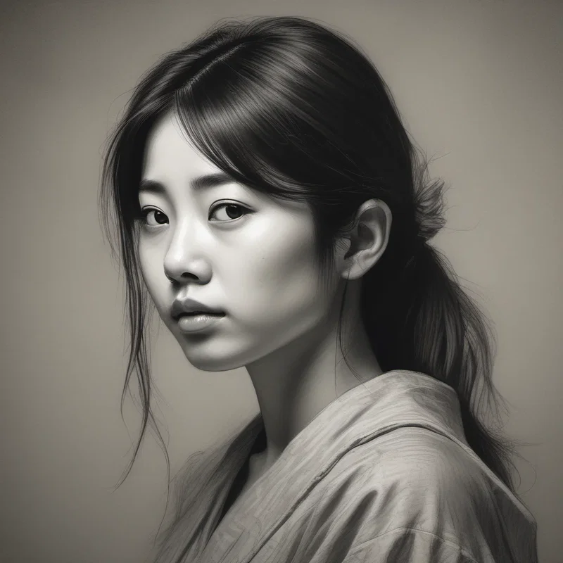Portrait au Charbon d'une jeune Japonaise
