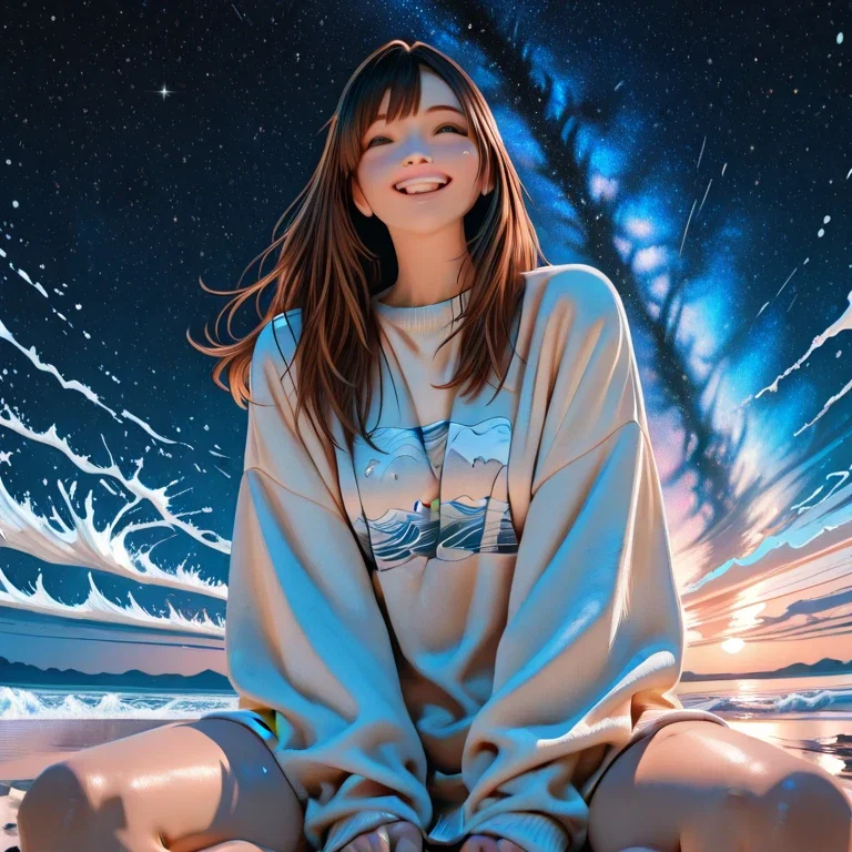 砂浜に座る少女