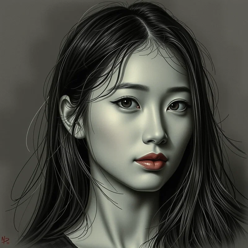 Beauté Asiatique au Fusain