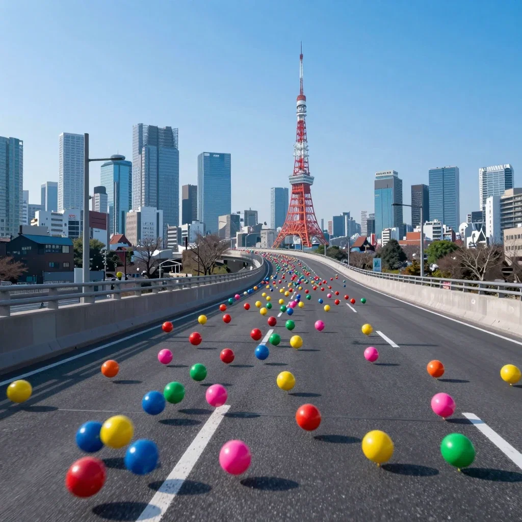 首都高のスーパーボールと東京タワー