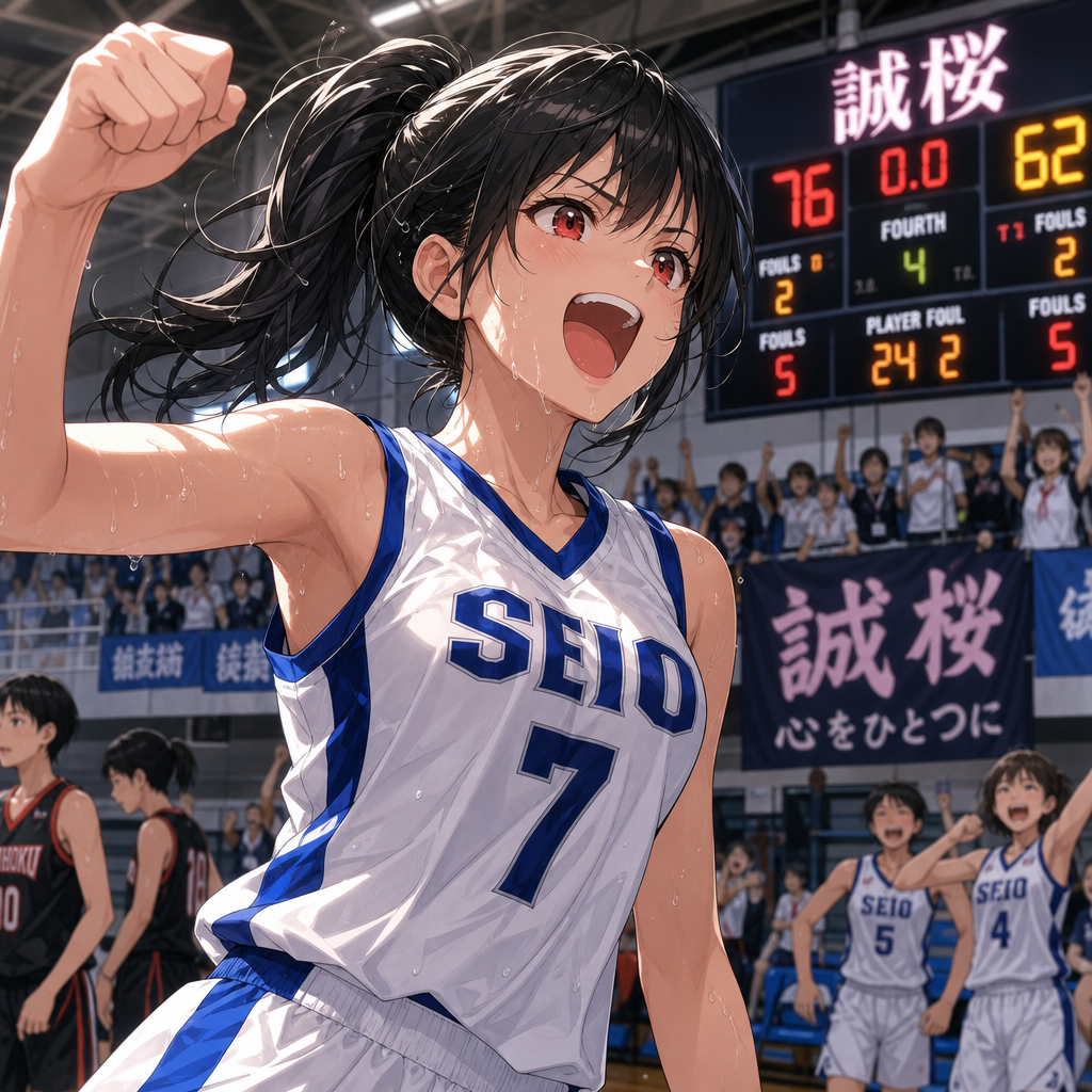 目指せ全国制覇！バスケの試合に勝利して歓喜する女の子