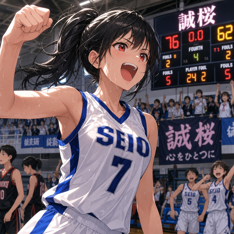 目指せ全国制覇！バスケの試合に勝利して歓喜する女の子