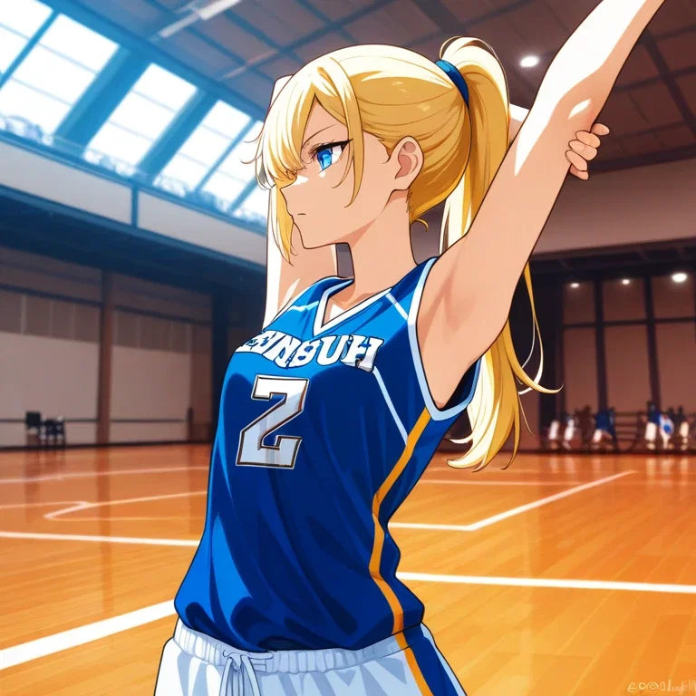 金髪女子バスケ部員のストレッチ