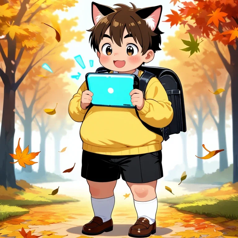紅葉の中の猫耳くん