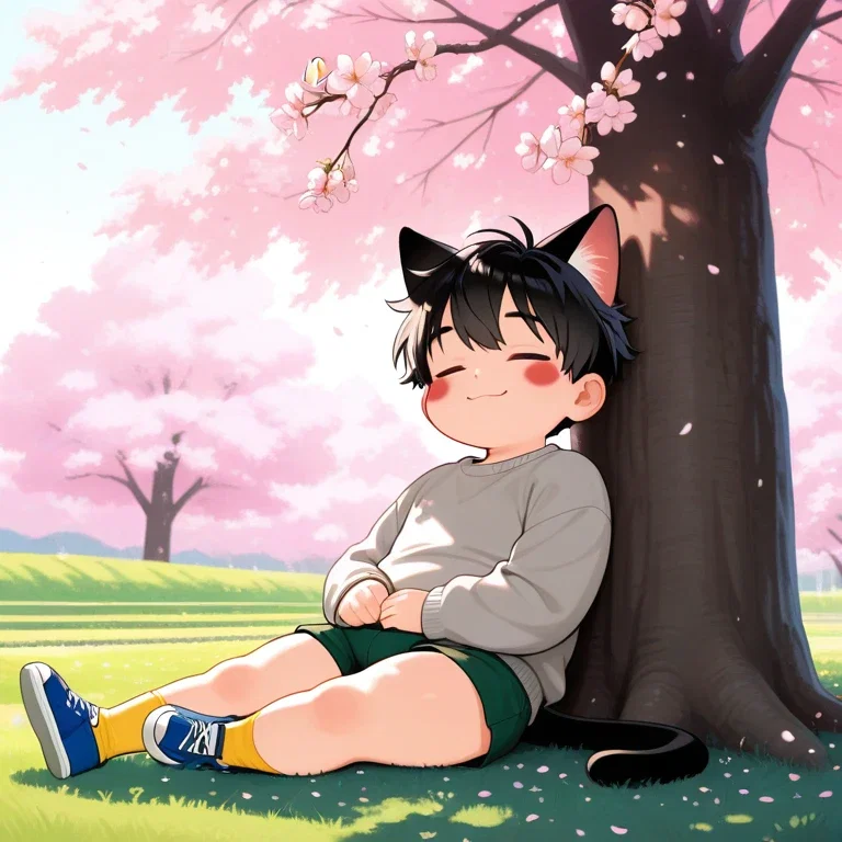 桜と猫耳小僧