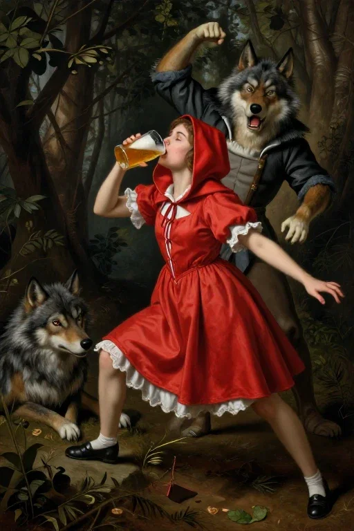 ビールを飲む赤ずきんちゃん