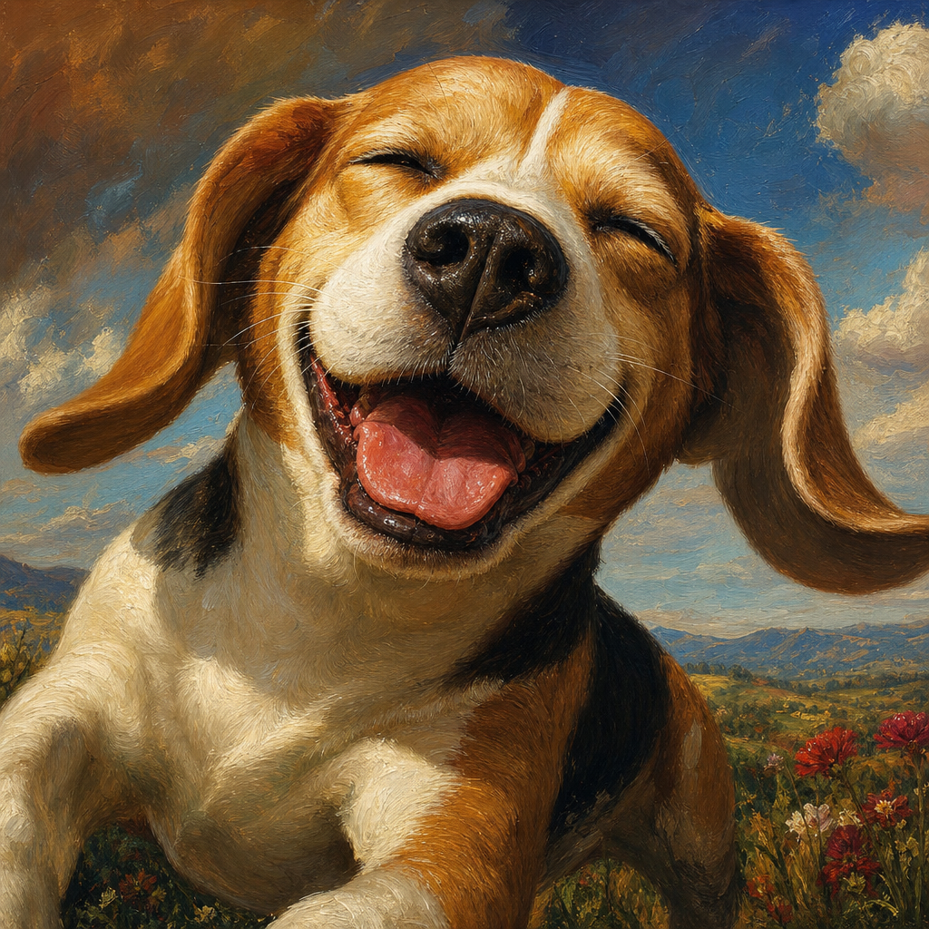 笑うビーグル犬