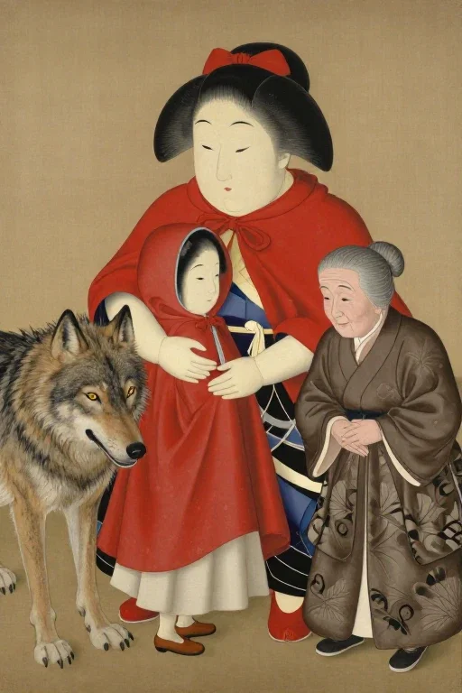 日本人形と赤ずきんちゃん