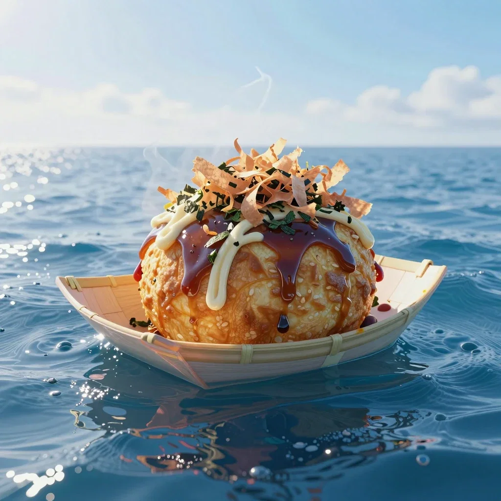 海に浮かぶジャンボたこ焼き