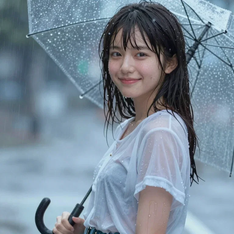 女の子と雨