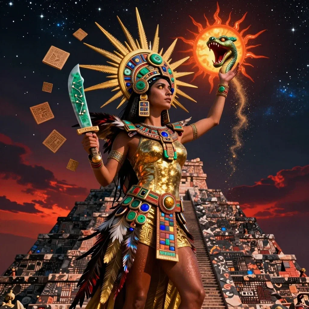 Portrait of a stunning Aztec priestess-warrior