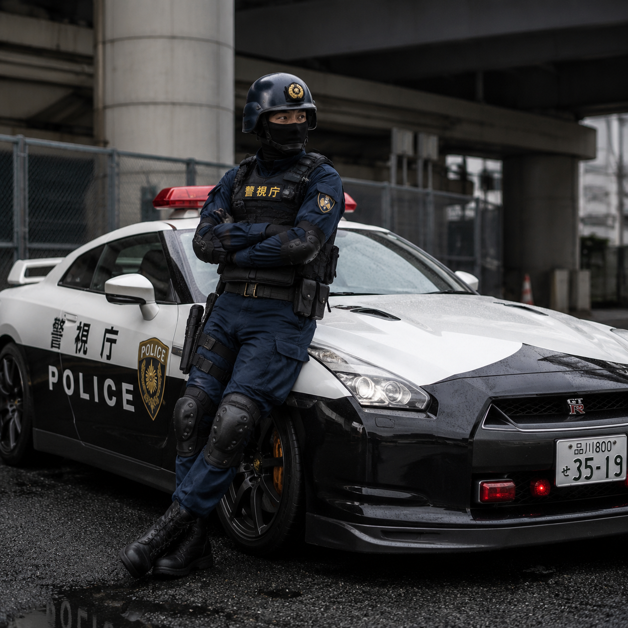 警視庁GTRパトカーと機動隊員