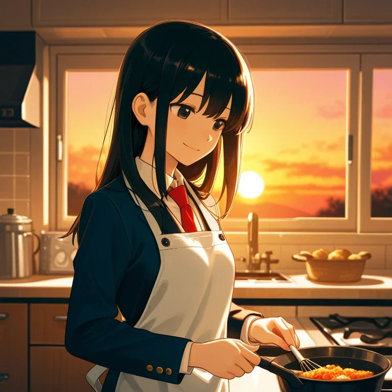 夕飯を作る女の子