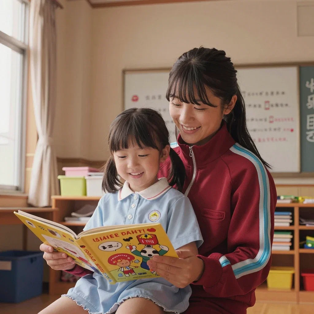 楽しく読書する女子高生と幼女