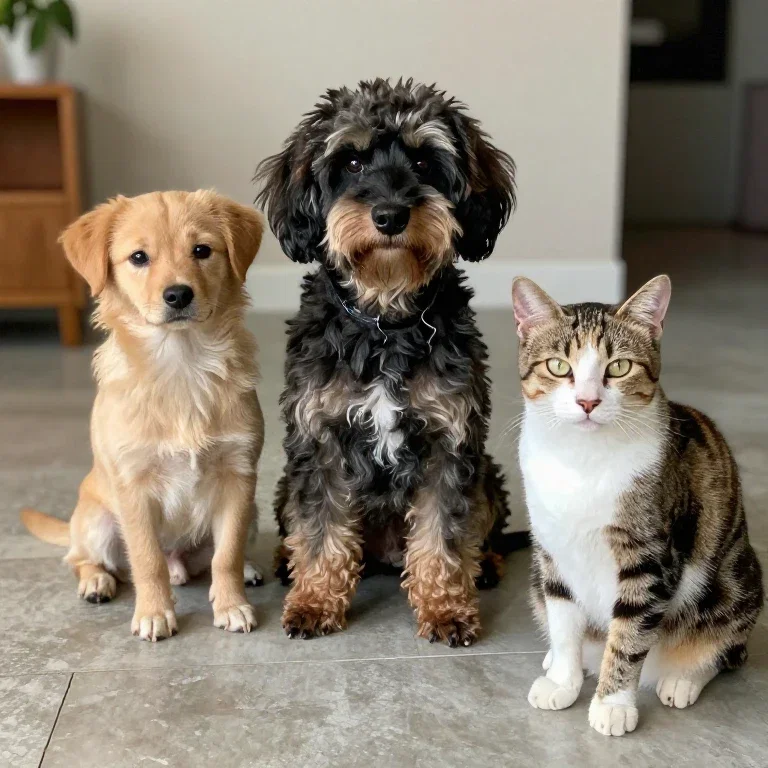 3匹の猫と犬
