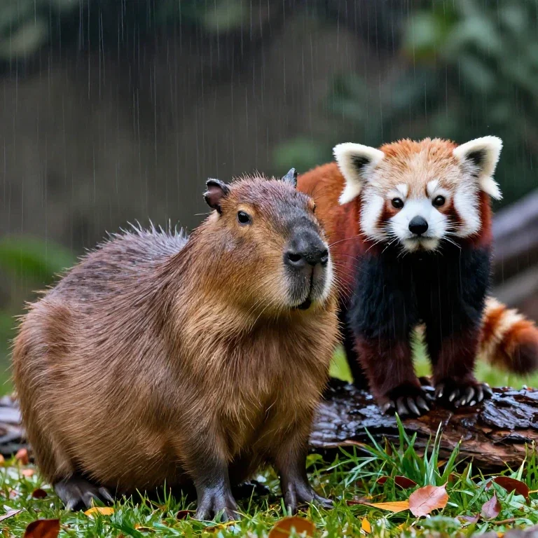 Capybara and red panda