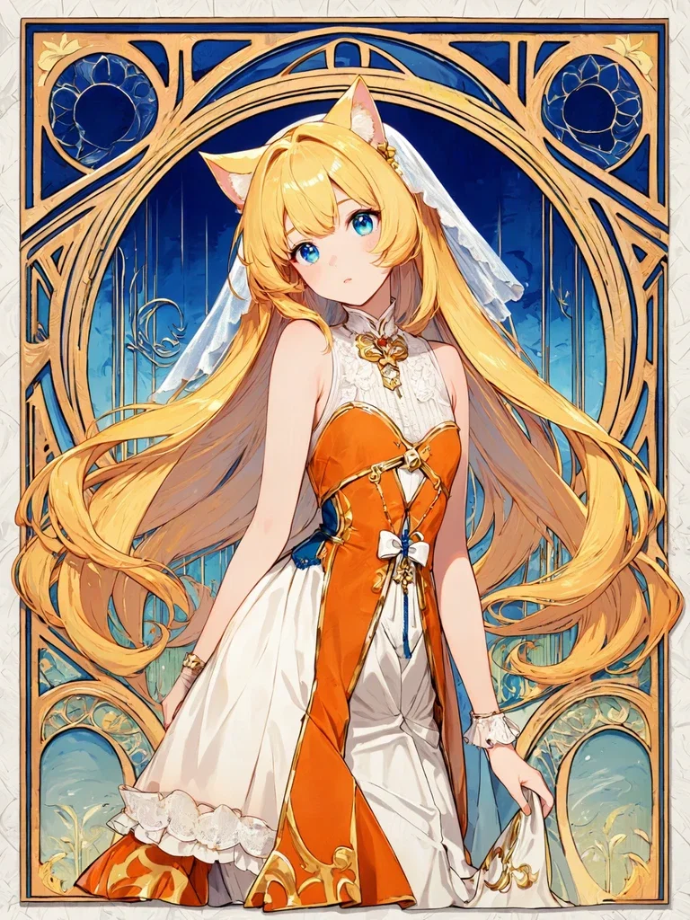 ミュシャ風猫耳少女