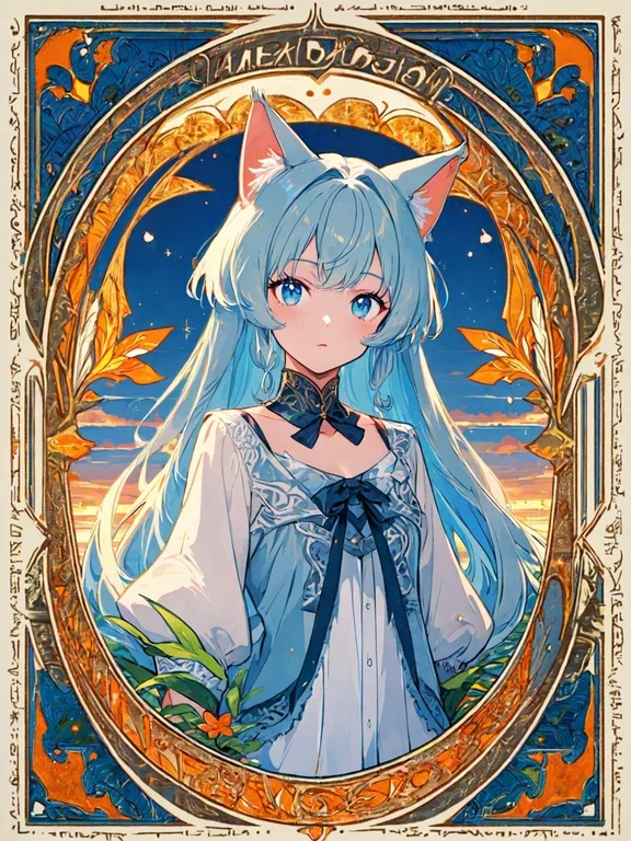 ミュシャ風猫耳少女