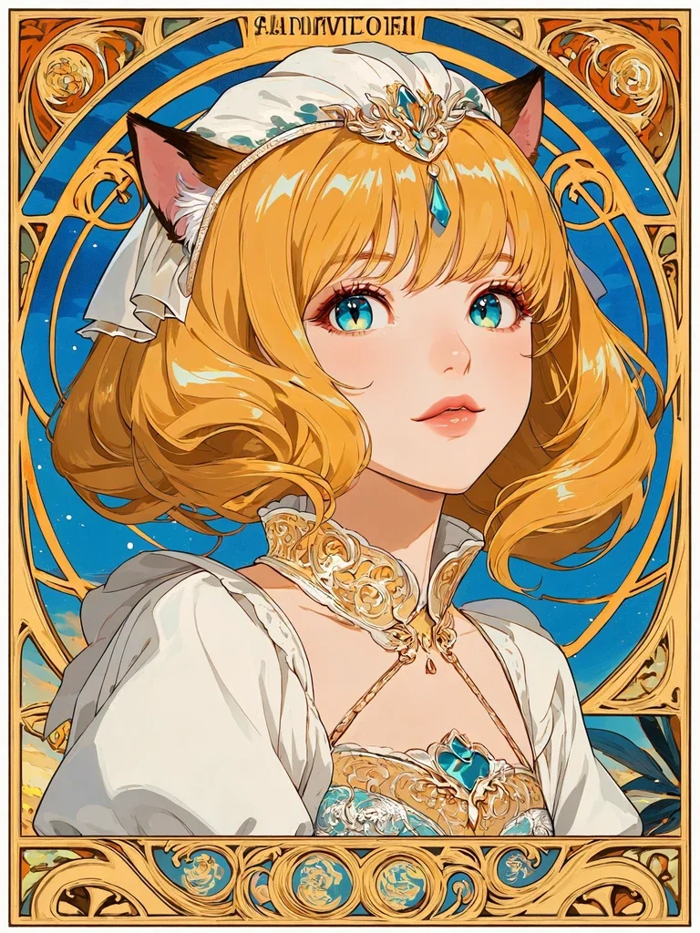 ミュシャ風猫耳少女