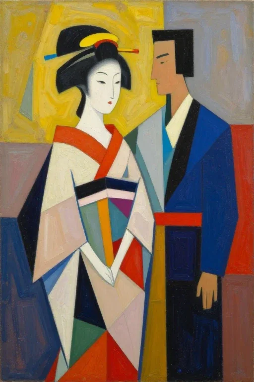 日本の芸者ガールと旦那