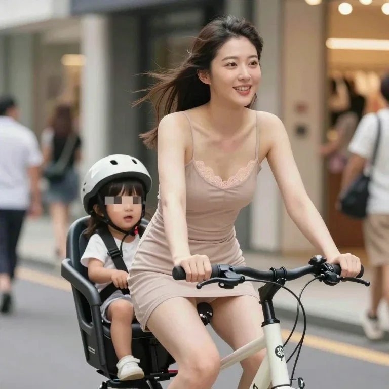 かわいいママとこどもと自転車