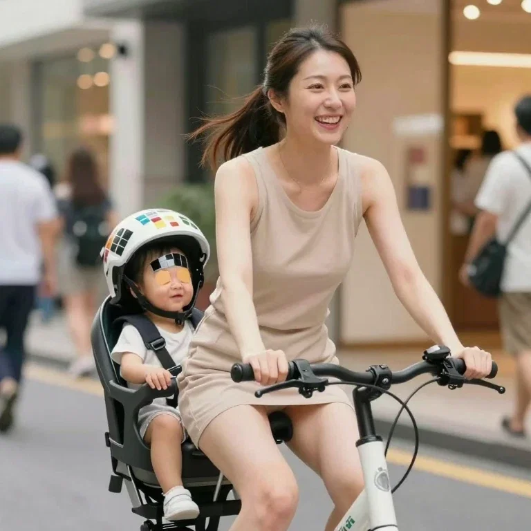 かわいいママとこどもと自転車