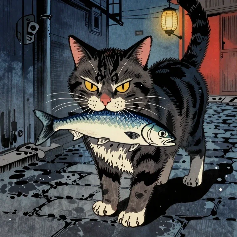 お魚くわえたドラ猫