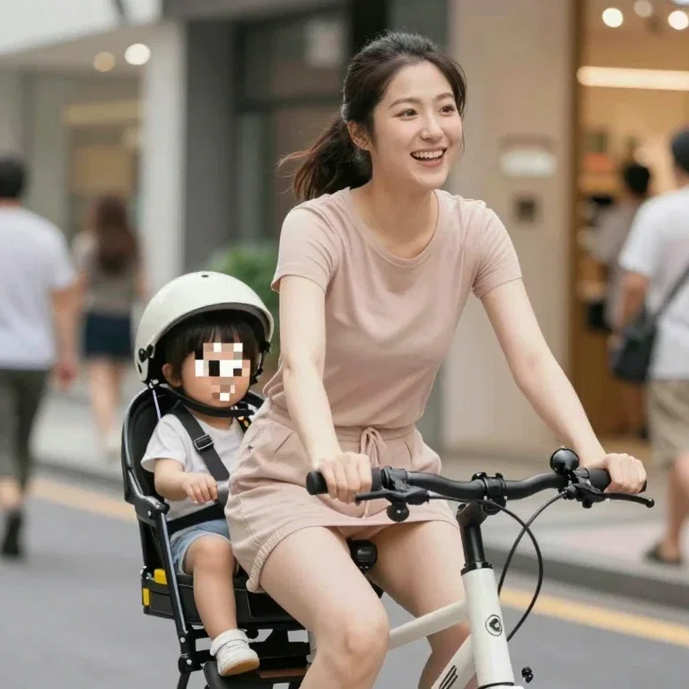 かわいいママとこどもと自転車