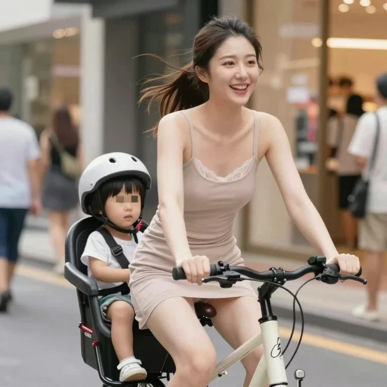 かわいいママとこどもと自転車