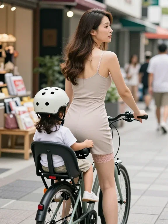 かわいいママとこどもと自転車