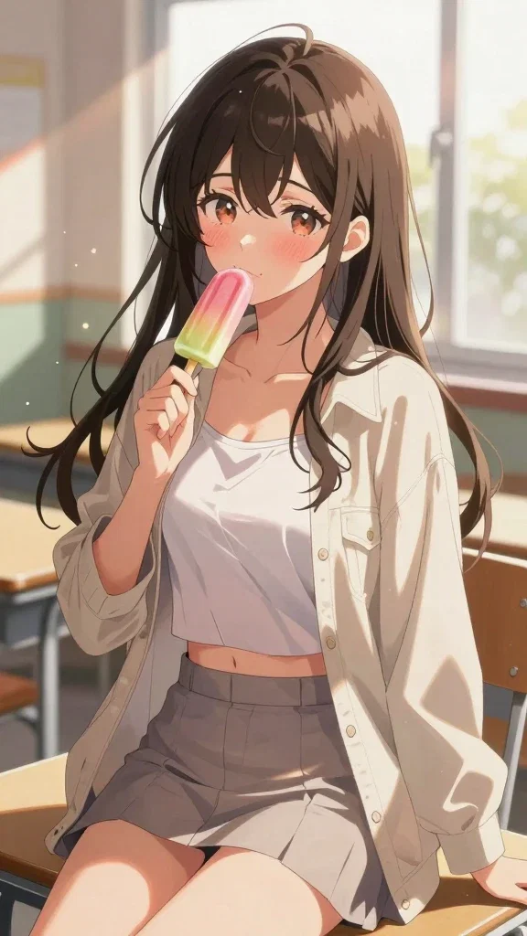 Anime girl eating popsicle