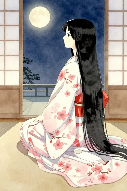 月を眺める姫君