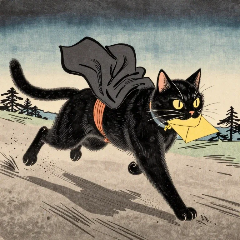 黒猫対飛脚の競争 (自動プロンプト)