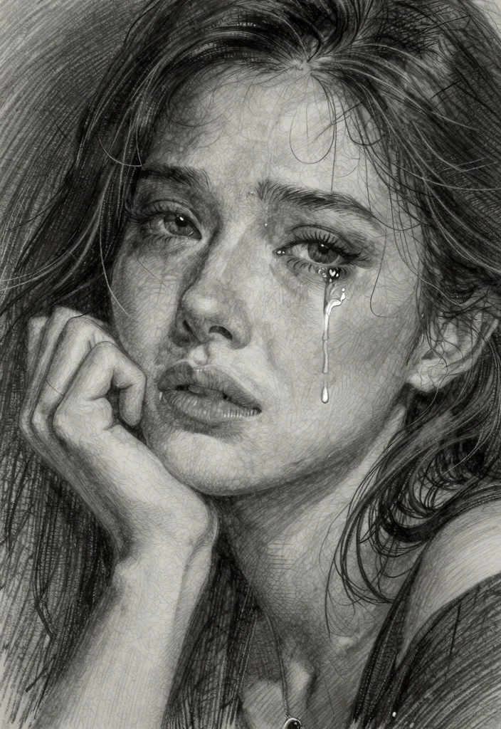 Femme en Pleurs au Crayon Graphite