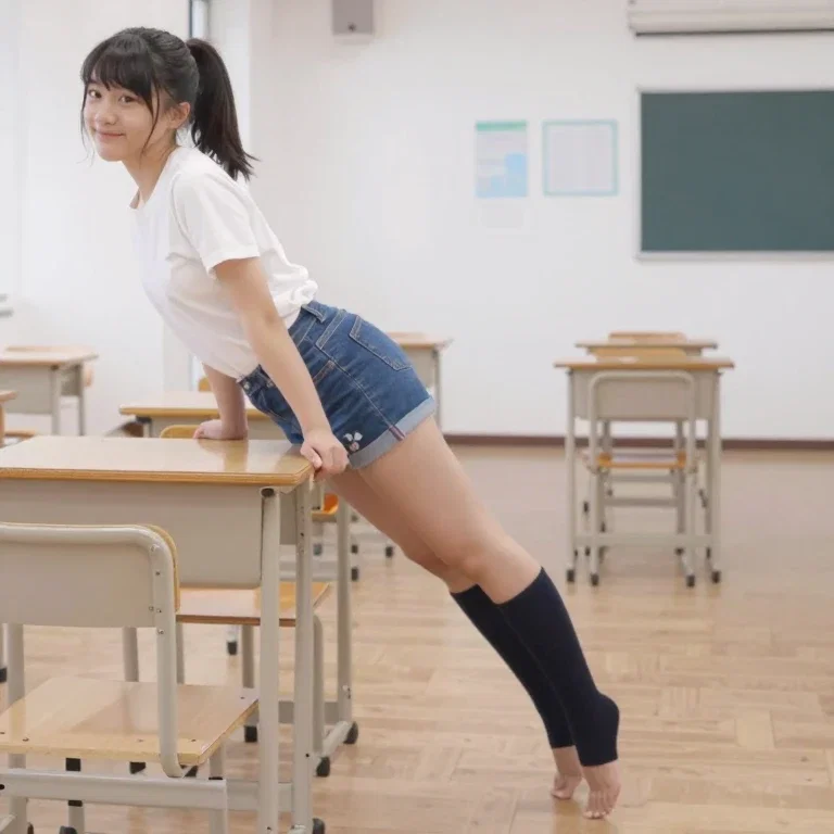 教室でストレッチ
