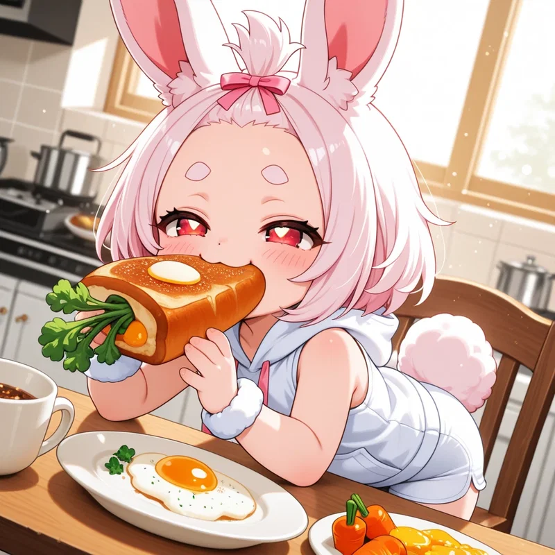 朝ごはん　額兎(ﾃﾞｺｯﾄ)ちゃん